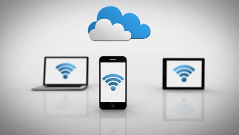 dispositivos de medios que muestran el símbolo wifi bajo las nubes