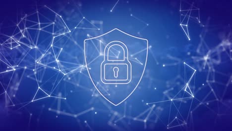 animation of padlock over network of connections on blue background