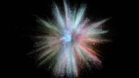 Mesmerizing-Blue-and-Green-Cosmic-Explosion,-Nebulous-Sandy-Vapor-Burst-in-Slow-Motion