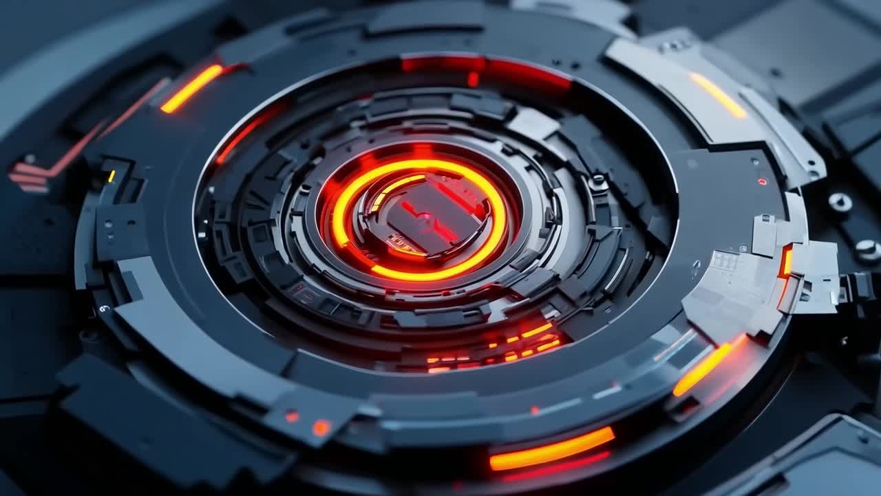 близкий взгляд на футуристический часовой с красным светом в центре