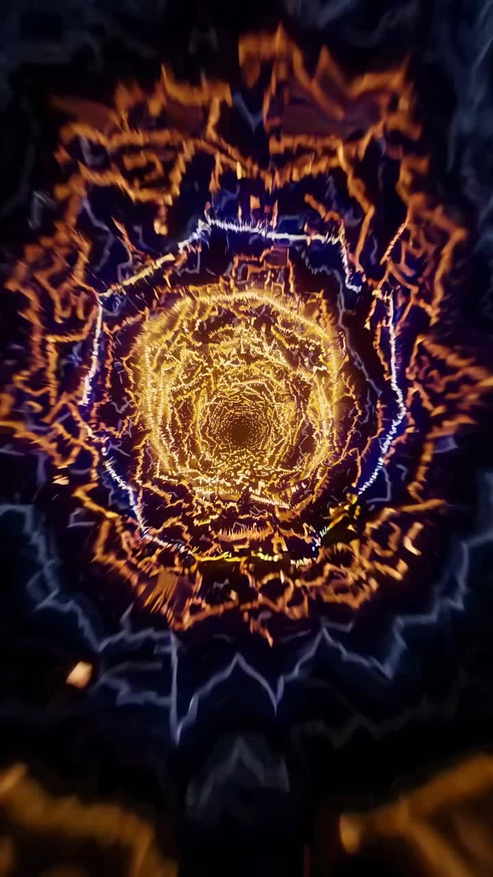 Abstract video art with a top-down angle, showcasing a glowing, swirling golden pattern