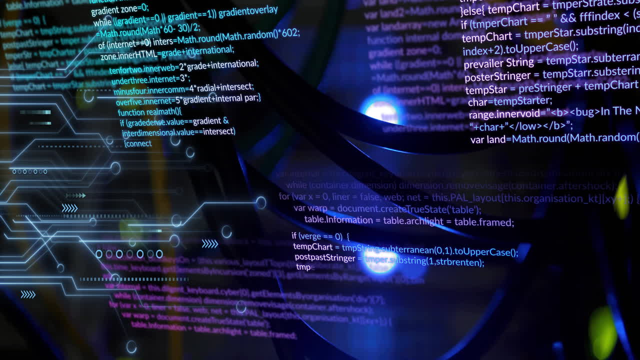 Animation of data processing over black background