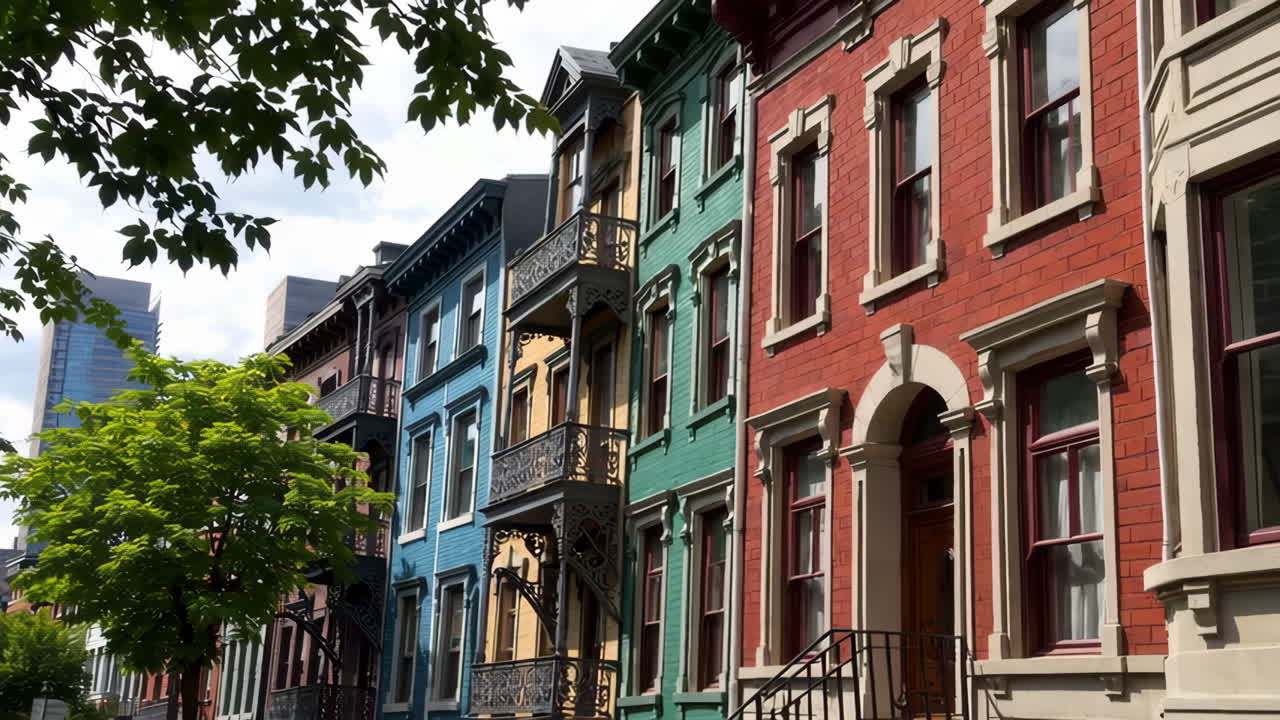 Colorful Row Houses on a City Street
