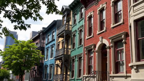 colorful row houses on a city street
