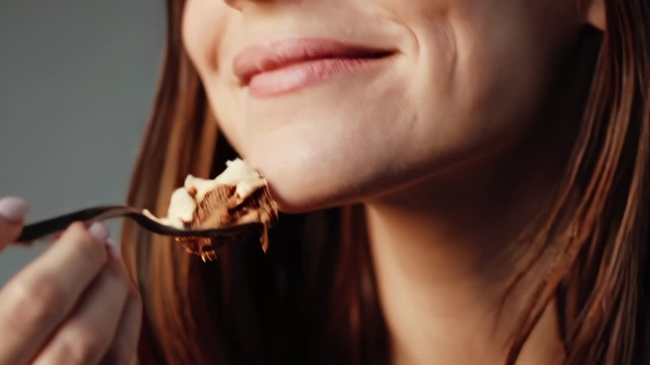 mujer comiendo postre