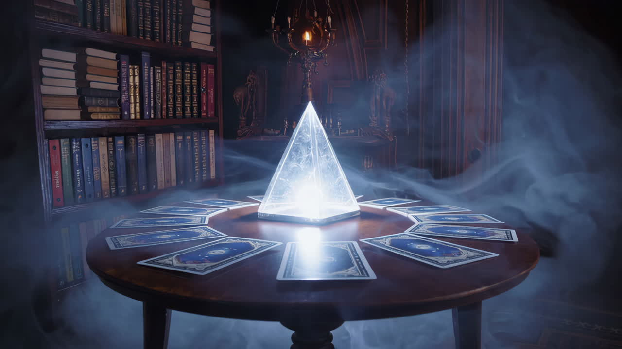 Mystical Tarot Reading in a Dark Library