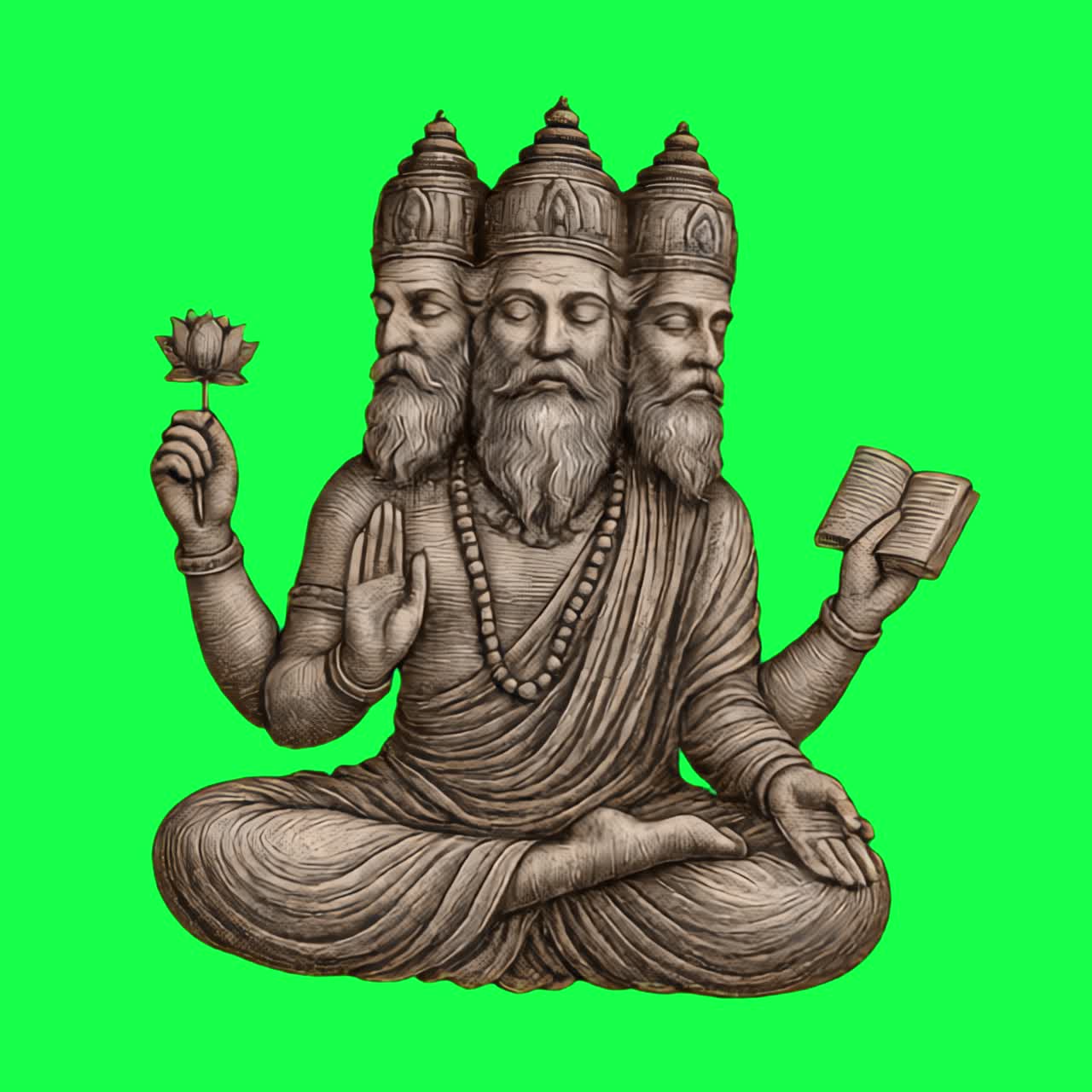 Intricate Hindu deity sculpture illustration animation, transparent 4K video, green screen