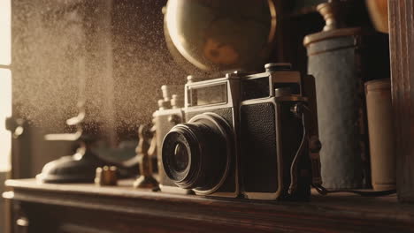 vintage camera on wooden surface