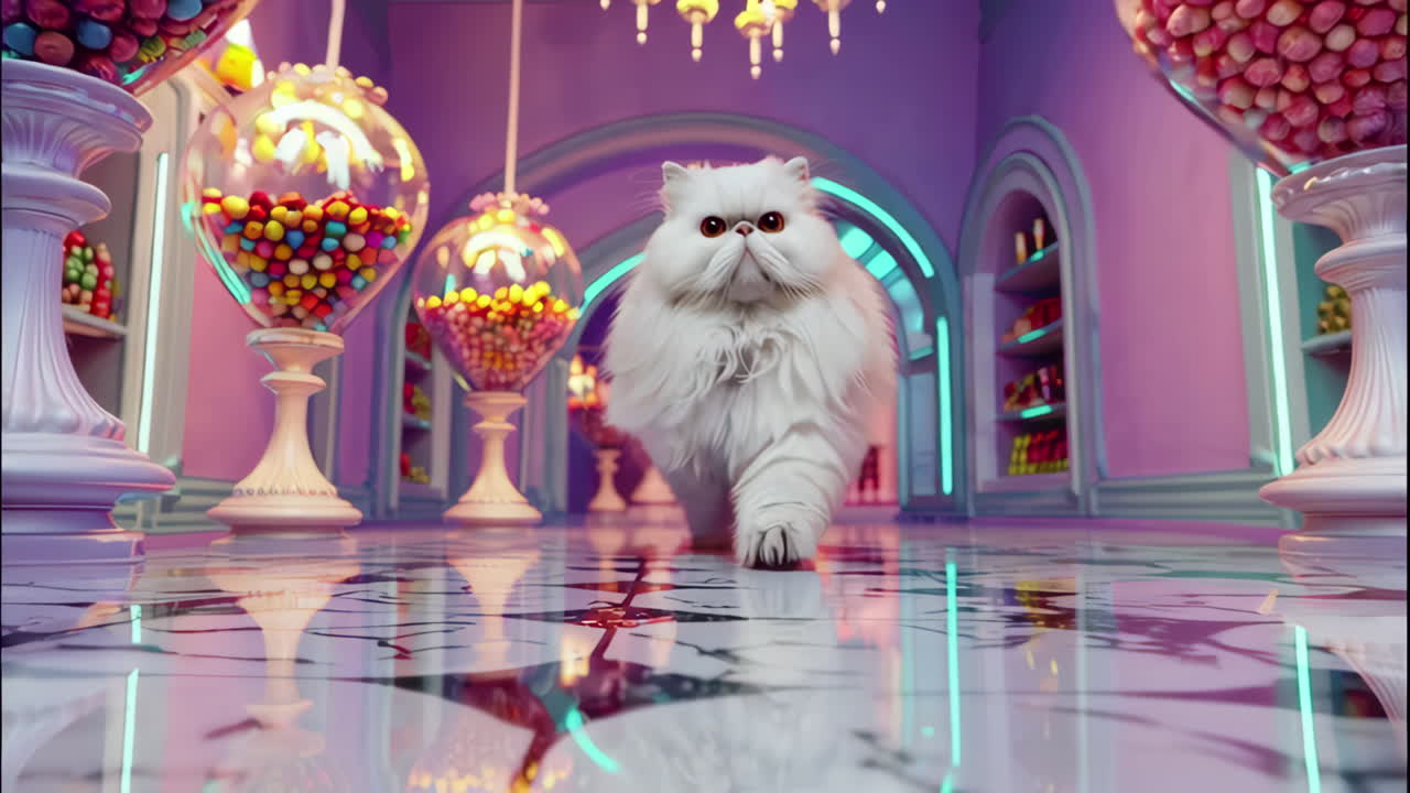 персидская кошка в кондитерском магазине