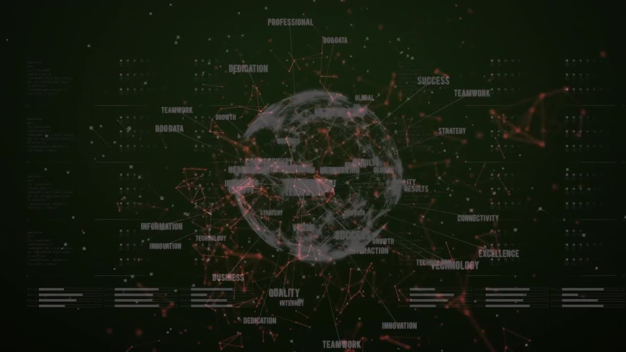 animación de puntos conectados que forman formas y textos múltiples en todo el mundo con barras de carga