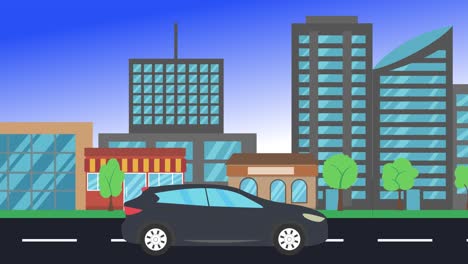 viajes en coche por la ciudad vista lateral, animación en bucle, fondo de diseño plano