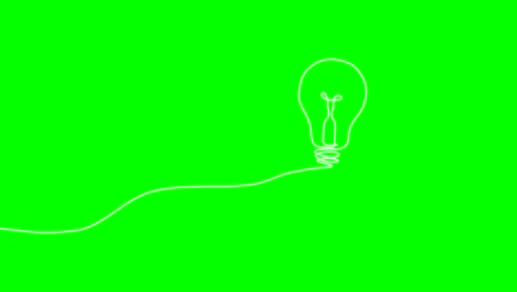 hand drawn style animation of a light bulb lighting up, on green screen background