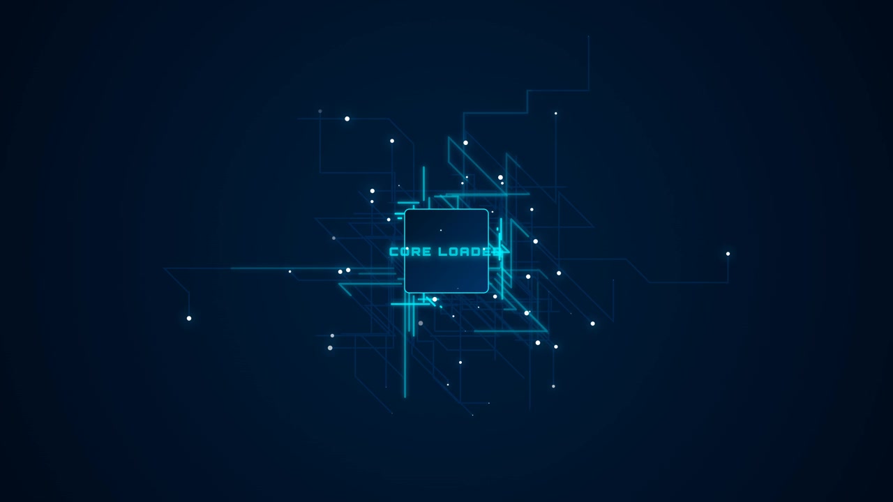 Digital Core Loading Animation with Circuit Board Graphics