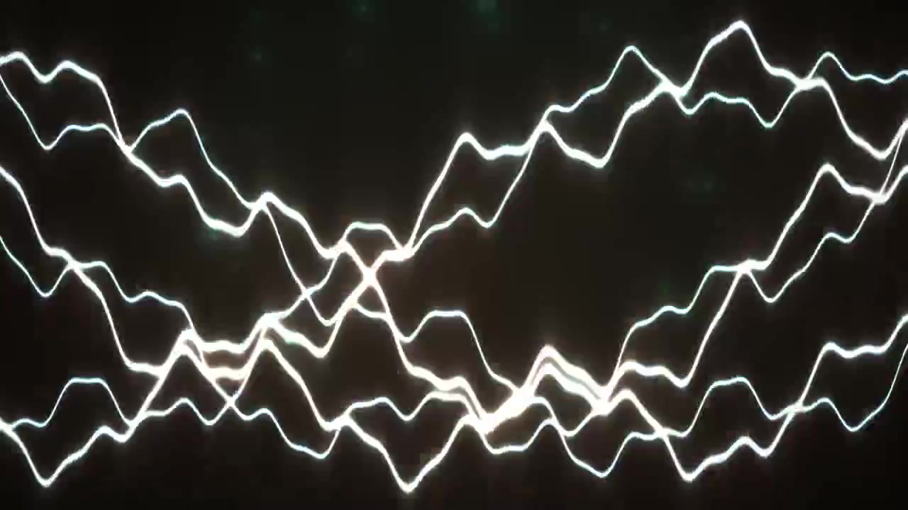Dynamic White and Blue Waveforms Moving on Black Background
