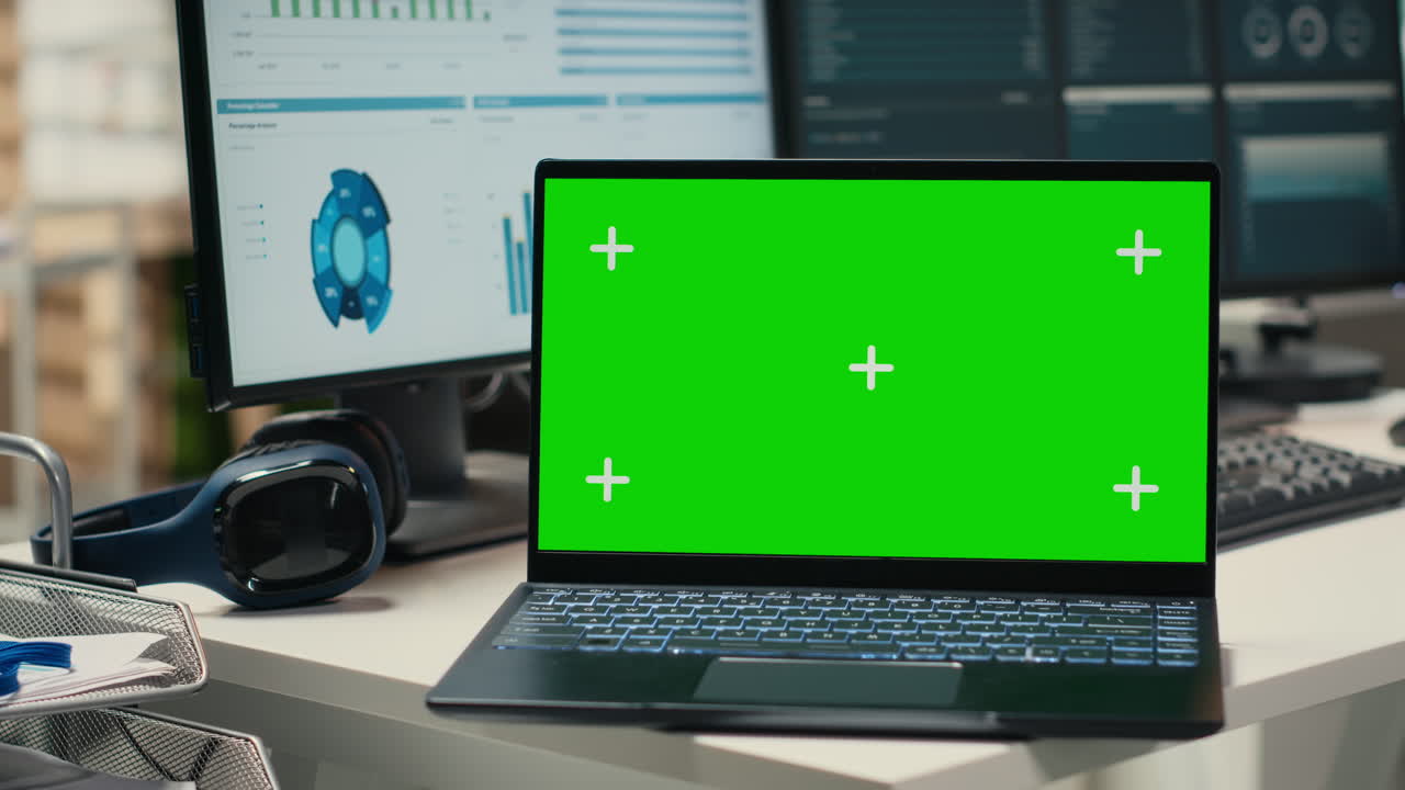 Empty professional office includes analytics tools and isolated display