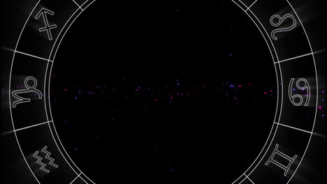 animación del círculo del horóscopo moviéndose sobre un fondo negro