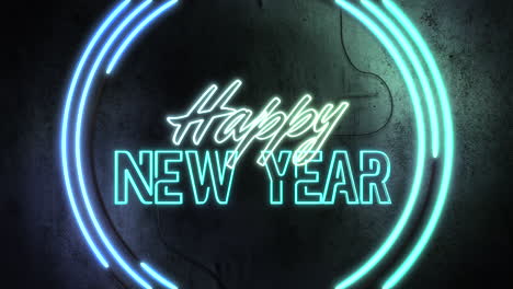 Happy-New-Year-with-neon-light-on-wall-in-underground