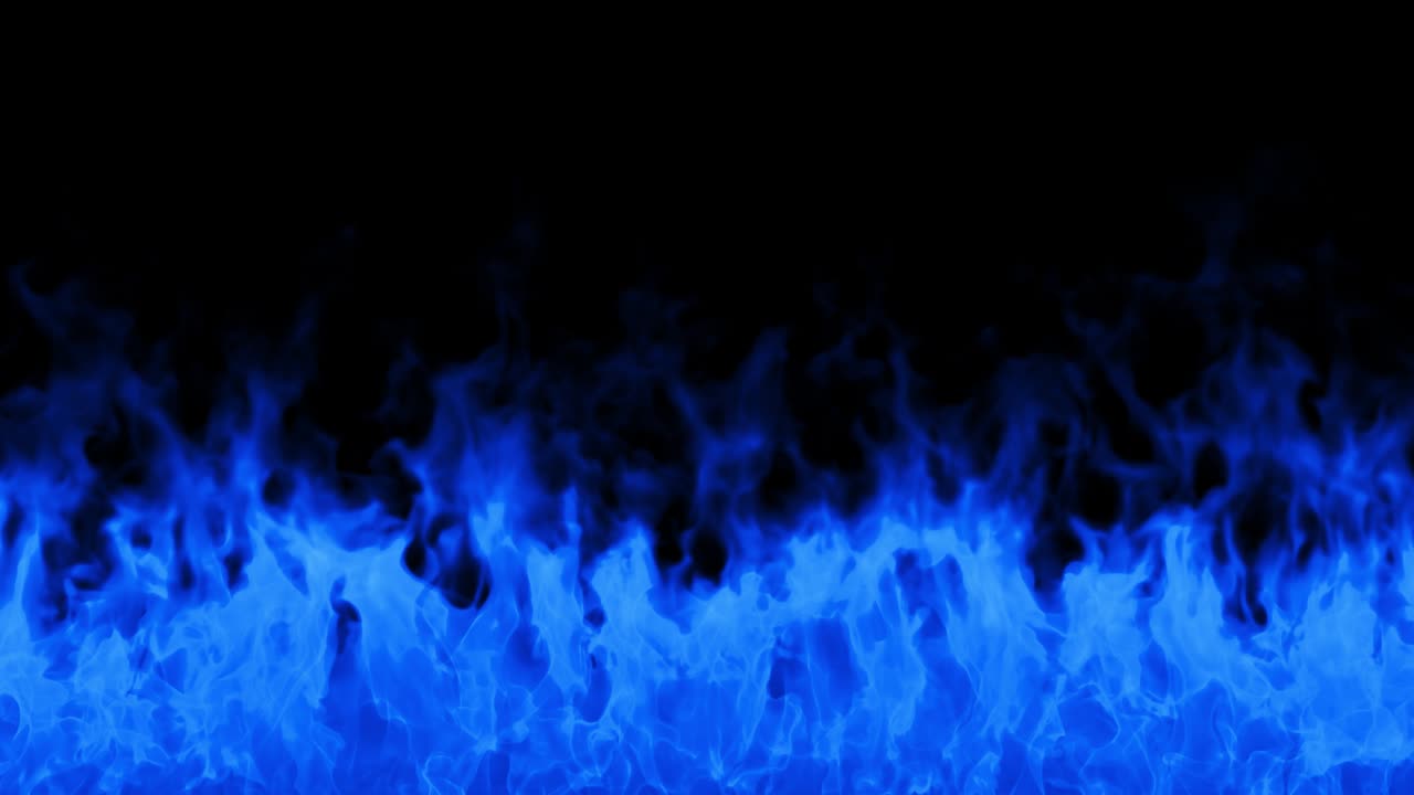 Fire flames on black background. Burning fire flame. Abstract background on the theme of fire, light and life. Fiery blue glowing. Strong fire. Big burning bonfire. Burning fields. Loop 4K