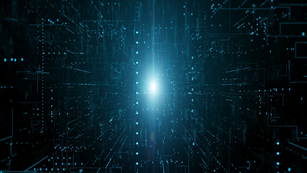 cyberspace digitale futuristico, matrice di dati digitali che scorre e illumina, connessione internet ad alta velocità, processo di analisi dei dati movimento sfondo astratto. loop senza cuciture 4k