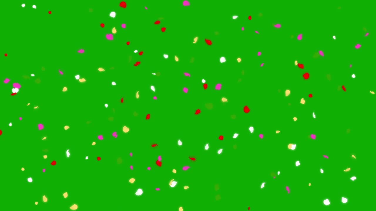 caída de coloridas partículas de confeti gráficos de movimiento con fondo de pantalla verde