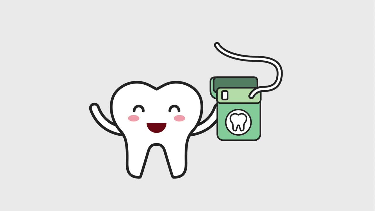 carácter de diente feliz con hilo dental higiene dental