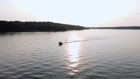 excellent aerial view of water-skiers on pohick bay in virginia