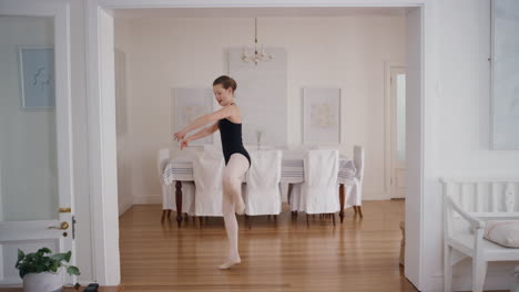 teenage ballerina girl dancing practicing ballet dance moves rehearsing at home 4k