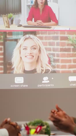 vertical video diverse coworkers joining a video conference with international stakeholders