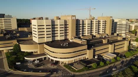 University-of-Michigan-Hospital,-aerial-orbit-view