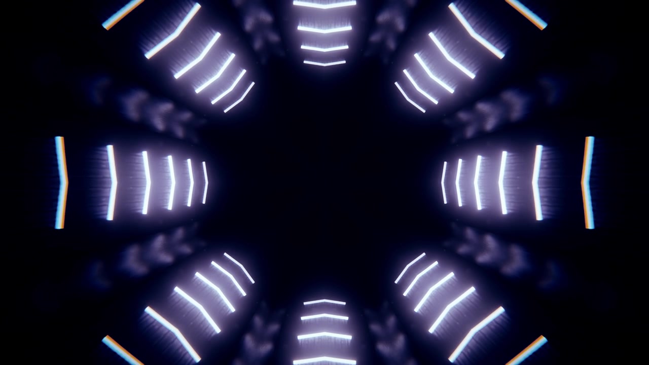 Rendering 3D in loop di un tunnel astratto di luce al neon con attraversamento