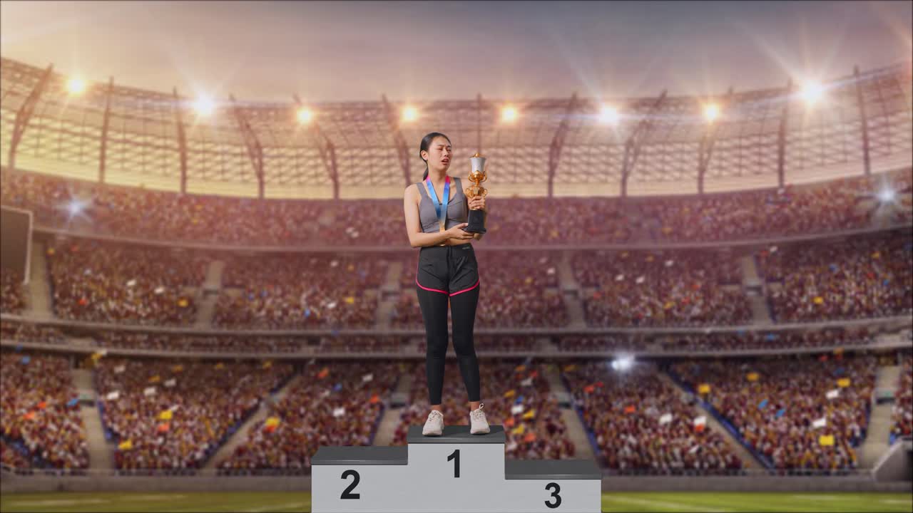 Woman Winning a Trophy on a Podium