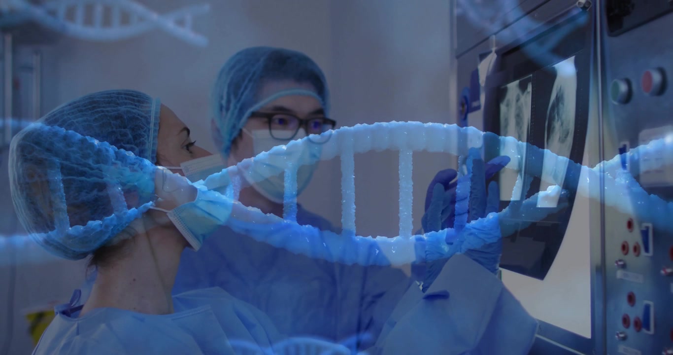 Medical Researchers Analyzing X-ray Results with DNA Visualization