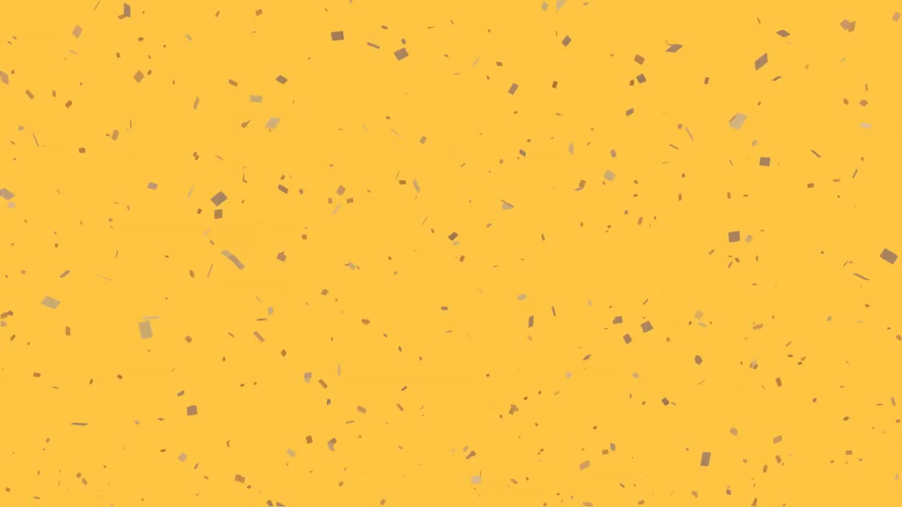 Digitální animace hořícího papíru přes padající bílé konfety na žlutém pozadí