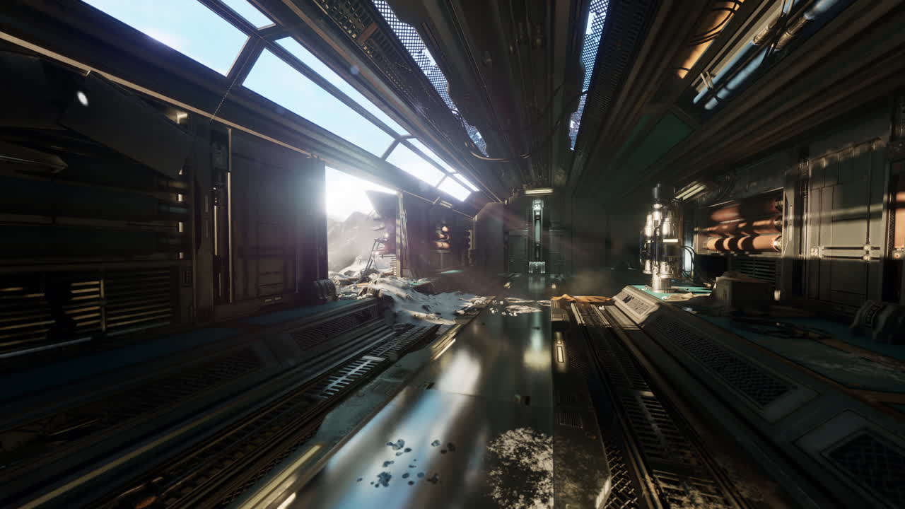 Science fiction interior with dramatic lighting and futuristic architecture