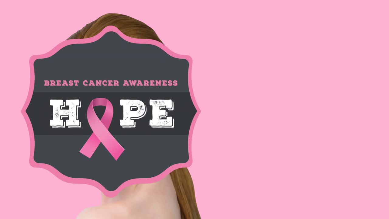 젊은 여성 위에 분홍색 리본으로 희망 텍스트의 애니메이션