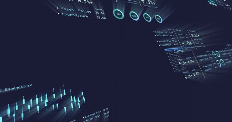 Animation of stock market data processing against black background