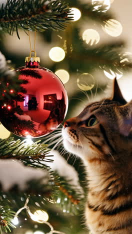 cat with a christmas ornament