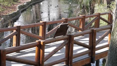 wooden bridge in retiro park, madrid