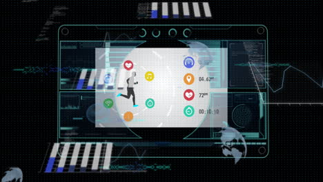 animation of interface with sports data processing against black background