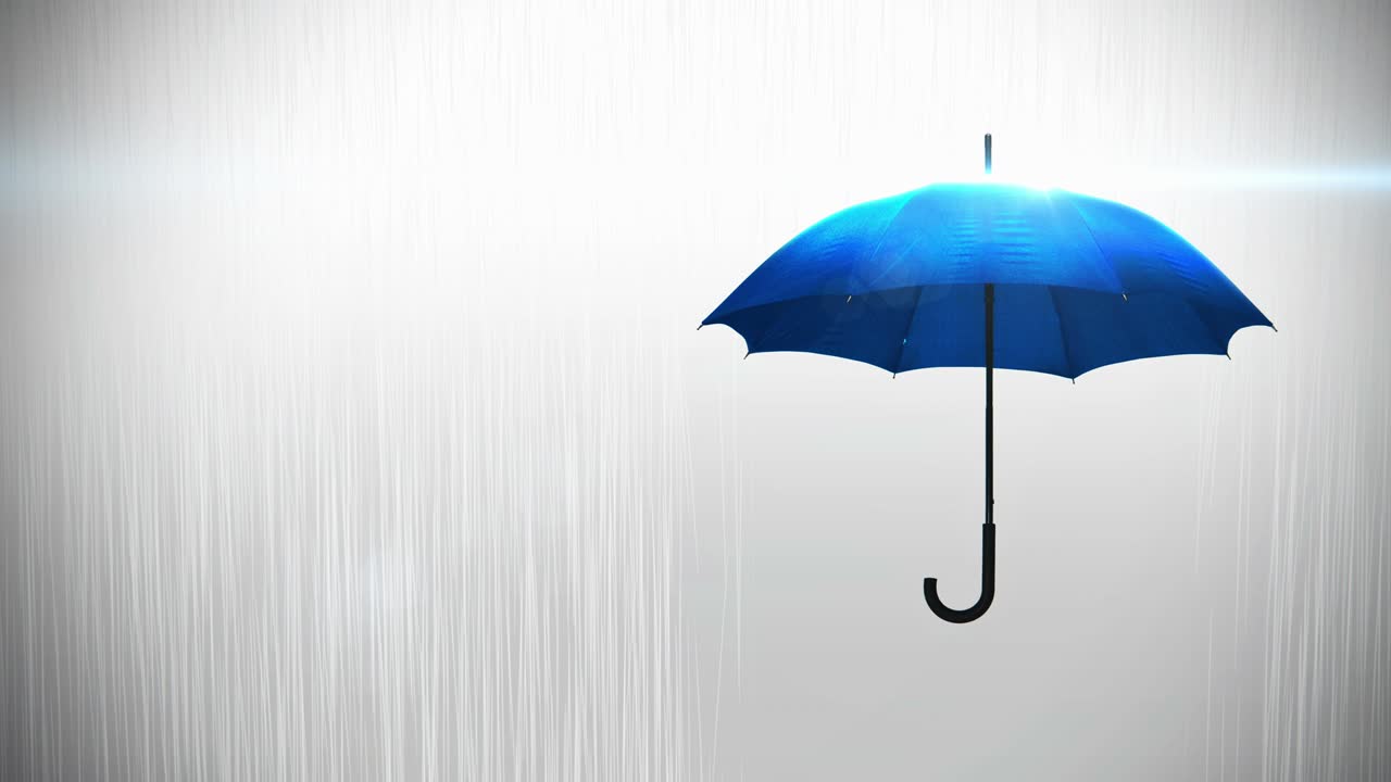Blue umbrella with raindrops and lens flare animation