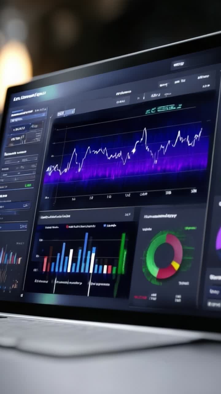 Analyserer sanntidsdata på en laptopskjerm: Visualiserer målinger og trender for effektiv beslutningstaking i dynamiske miljøer og finansmarkeder