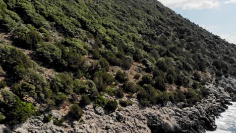 Lush-Green-Forest-Covered-The-Mountain-At-The-Shore-Of-Jerusalem-Beach-In-Kefalonia,-Greece