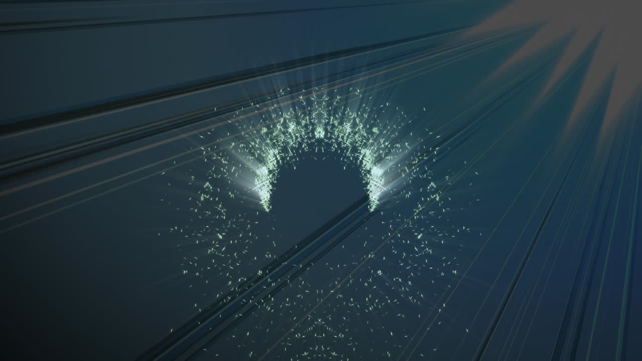 검은색에 반 ⁇ 이는 빛  ⁇ 어리 위에서 원형으로 움직이는 빛나는  ⁇  입자의 애니메이션