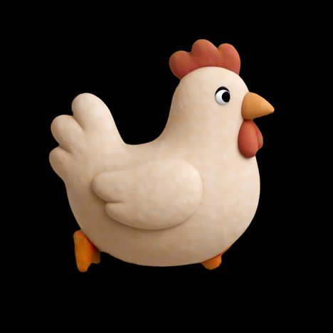 cute clay chicken figurine animation isolated asset, transparent 4k video, alpha channel, prores