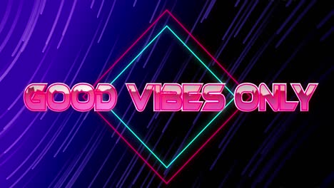 animation of good vibes only text over moving blue and pink light trails