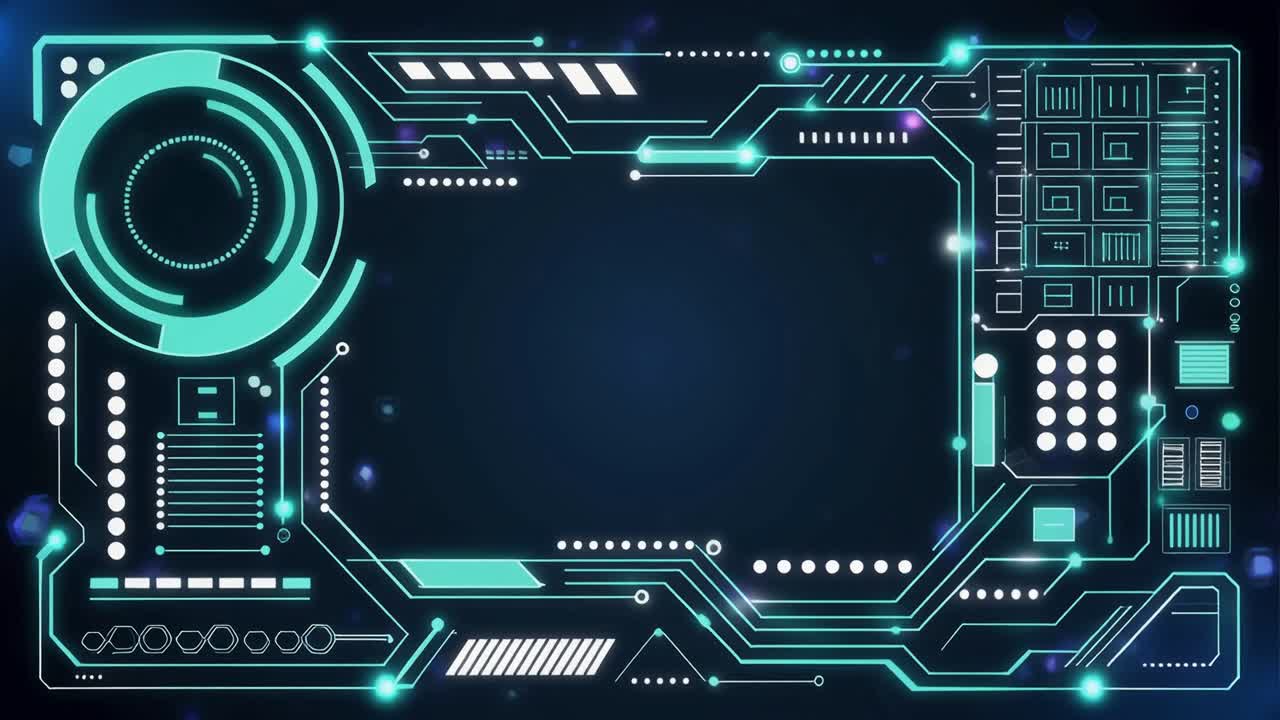 Animated Futuristic Digital Interface with Glowing Circuit Elements