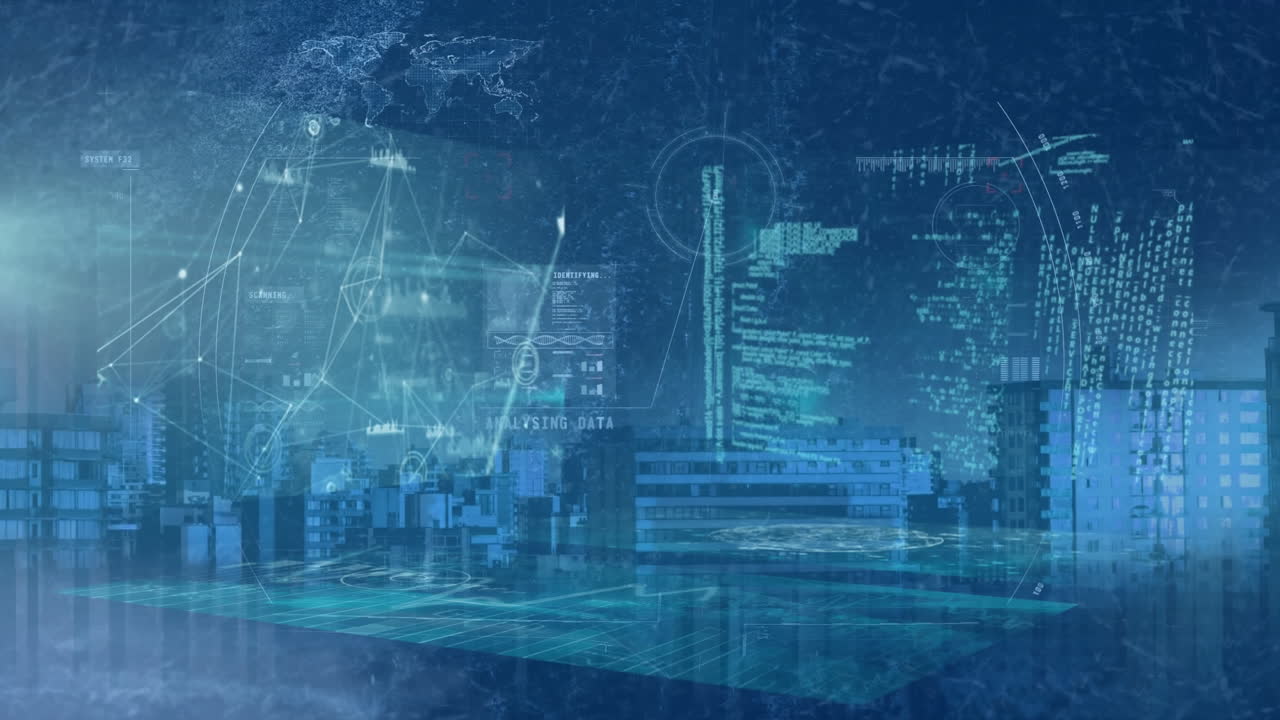 animazione dell'elaborazione dei dati sul paesaggio urbano