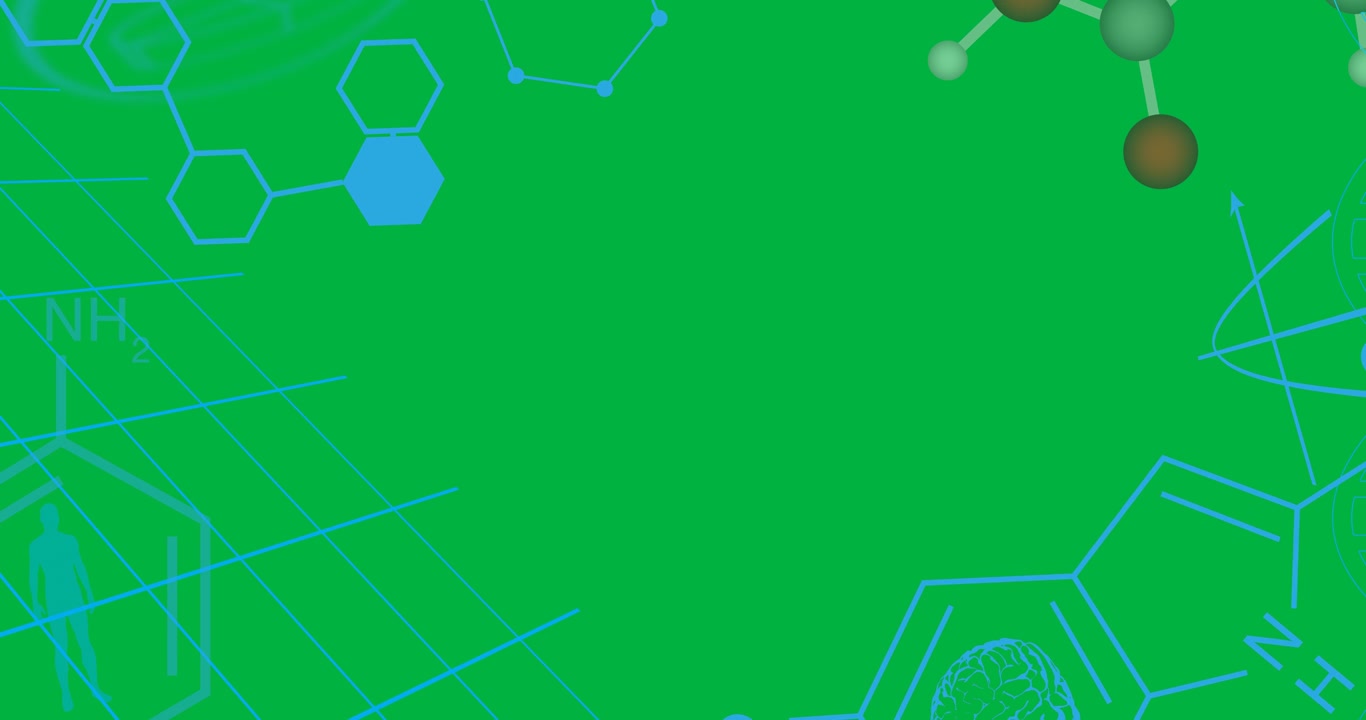 Digital animation of blue molecular and chemical structure floating against black background