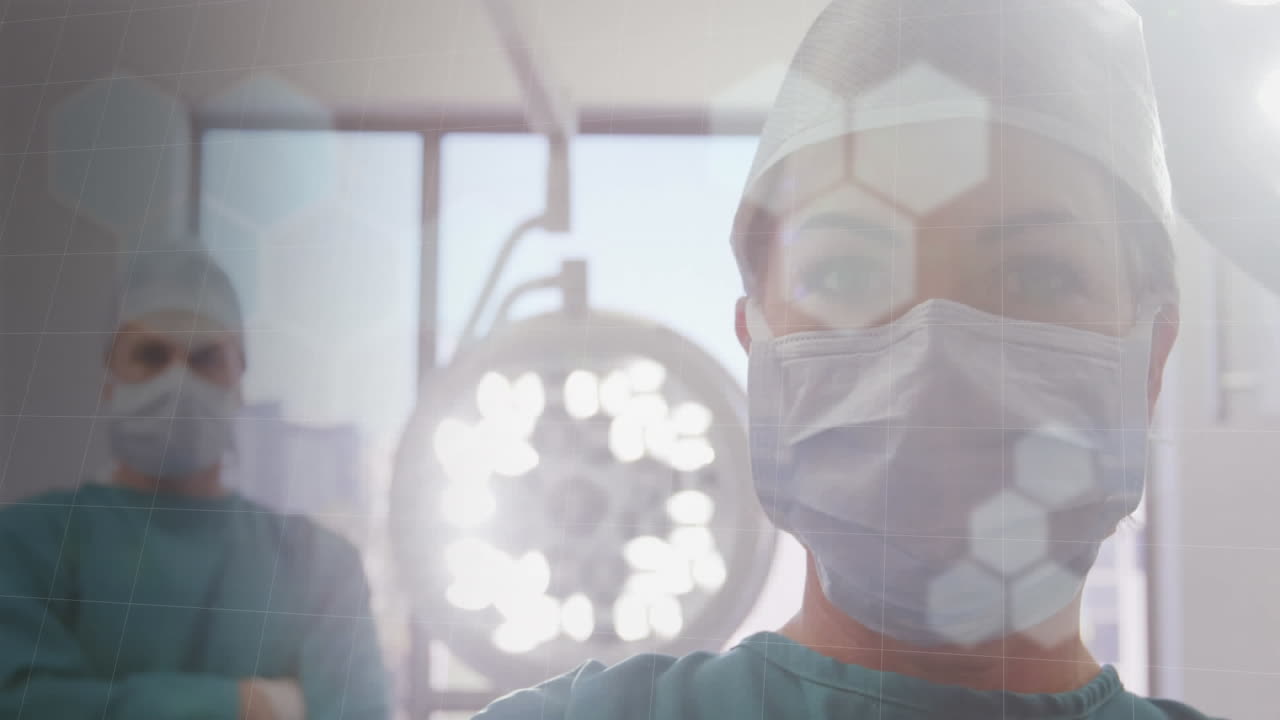 빛나는 광선 위의 방에서 외과 의사의 애니메이션