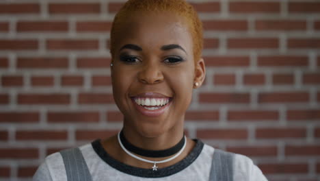 portrait successful african american woman student laughing enjoying independent lifestyle success happy black female red hair slow motion